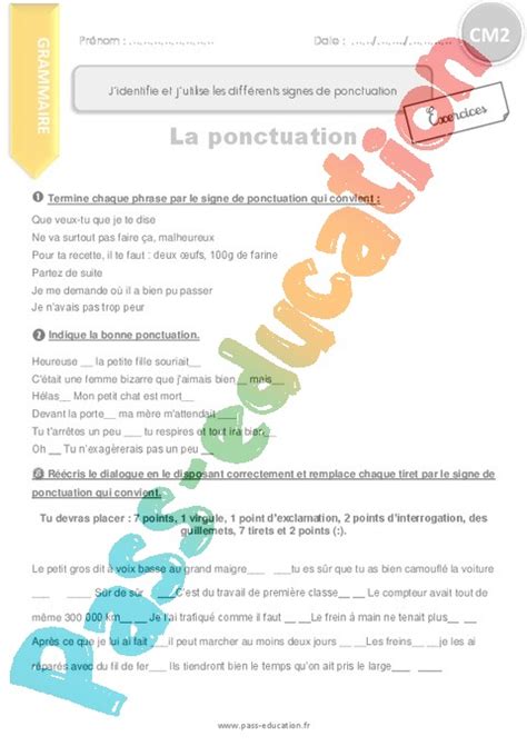 Exercice Ponctuation Cm