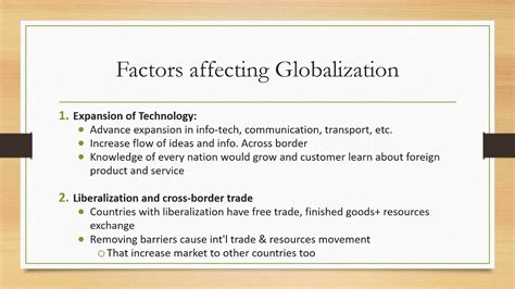 Factors Affecting Globalization II Globalization II Study Pegg Short