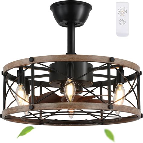 DAHUICFL Caged Ceiling Fan With Lights And Remote 19 Farmhouse