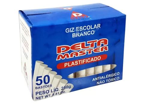 Giz Delta Escolar Plastificado Branco Unidades Papelaria Carvalho