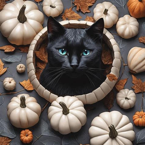 Premium AI Image | illustration of a cat and pumpkins halloween concept