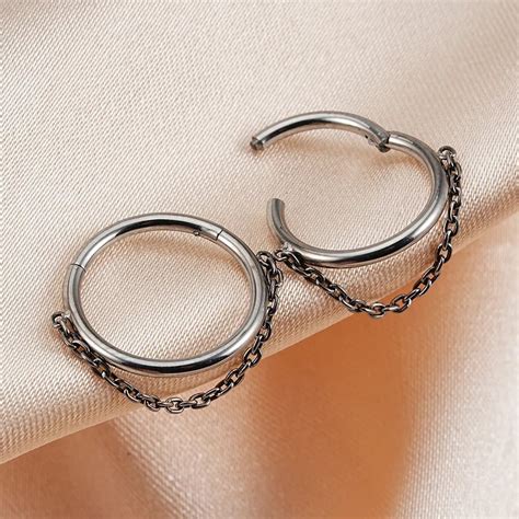 ASTM F136 Titanium 16G Hinged Segment Clicker Septum Ring With Chain