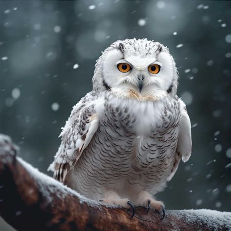 Premium AI Image | Snowy owl sitting on a branch in the winter forest ...