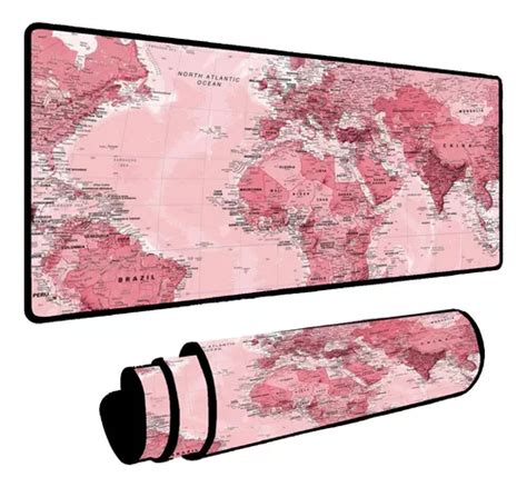 Mouse Pad Gamer Speed Extra Grande 100x50 Mapa Mundi Rosa