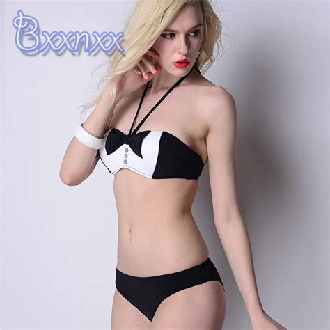 Sexy Bow Bikini Solid Patchwork Swimsuit Women Strappy Maid Swimwear