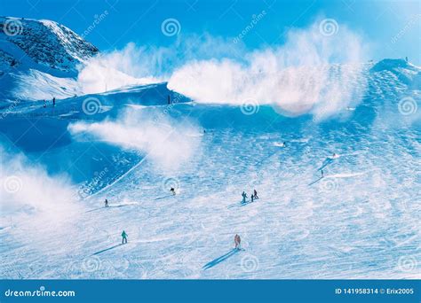 Snowboarders At Hintertux Glacier Ski Resort In Zillertal Austria Stock