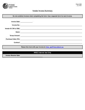 Fillable Online Form Vendor Invoice Summary Fax Email Print