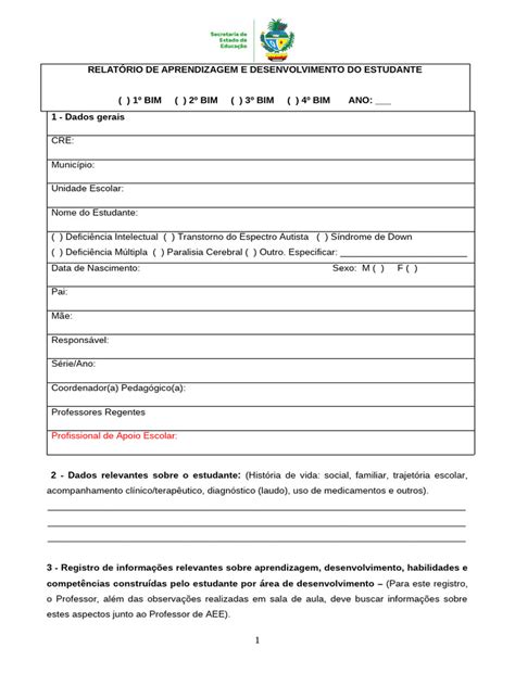 Modelo De Relatório De Aluno Com Síndrome De Down - Relatório Bimestral: Aluno com Síndrome de Down | PDF | Pedagogia ...