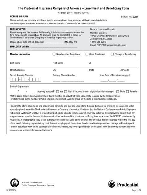 Fillable Online Prudential Enrollment And Beneficiary Form Fax