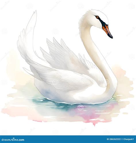 Swan In Cartoon Style Cute Little Cartoon Swan Isolated On White