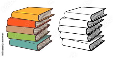 Stacks Of Books Stylized Vector Illustration Outline And Colored