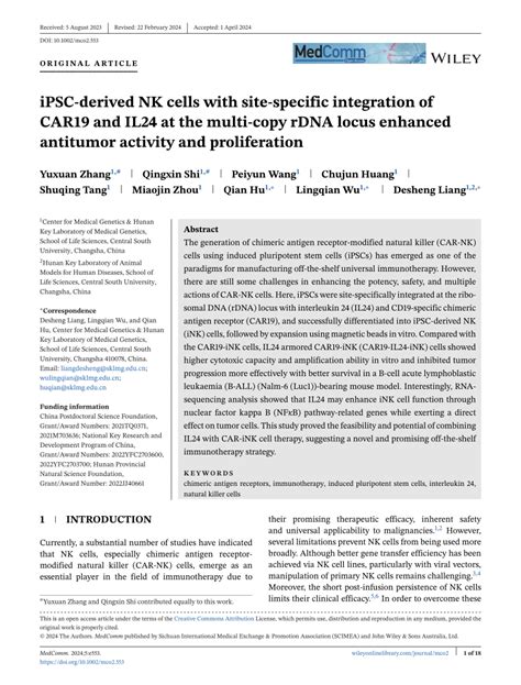 PDF IPSCderived NK Cells With Sitespecific Integration Of CAR19 And