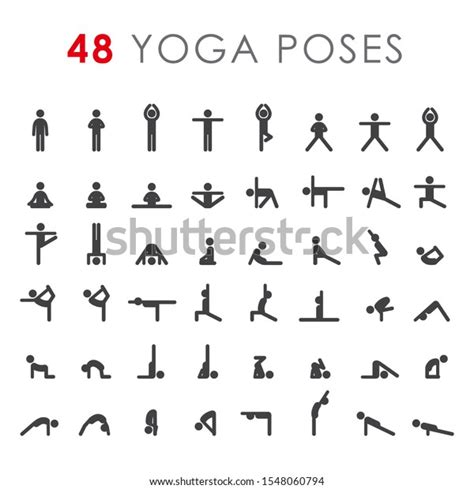 Big Yoga Poses Asanas Icons Set Vector Illustrations For Logo Yoga