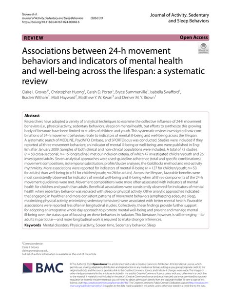 PDF Associations Between 24 H Movement Behaviors And Indicators Of