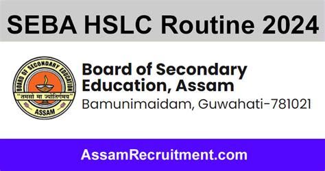 Seba Hslc Routine For Class Th Exam Check Here