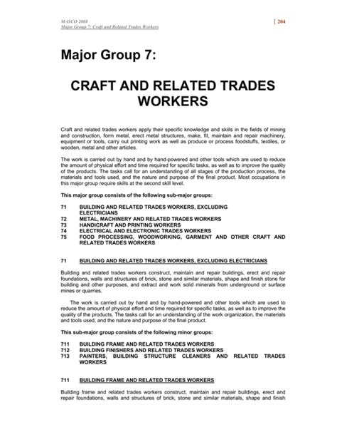 Major Group 7 Craft And Related Trades Workers