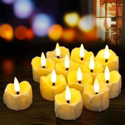 Yakpo 12 Pack Led Timer Tea Light Battery Operated Flameless Flickering Led Votive