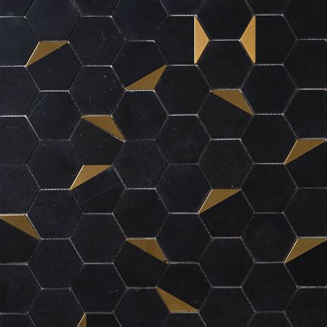 Glam Nero Marquina Gold Brass Hexagon Mosaic Tilezz Hexagonal