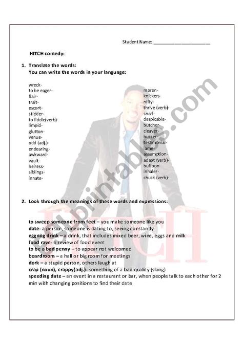 Hitch movie - ESL worksheet by summergirl1