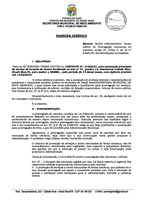 Parecer Jur Dico Prefeitura Municipal De Brasil Novo Gest O