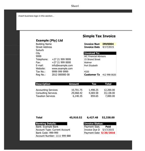 Download Free Simple Tax Invoice Template In Excel