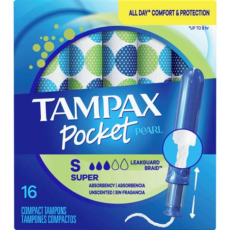 Tampax Pocket Pearl Tampons Super Absorbency Unscented with LeakGuard