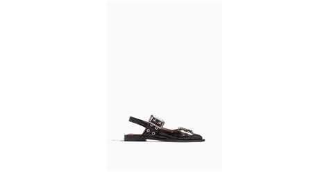 Ganni Wide Welt Buckle Ballerina Flat In Black In White Lyst