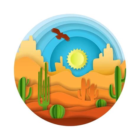 Animado Desierto Paisaje Del Desierto Con Cactus Y árboles Ilustración De Vector De Estilo