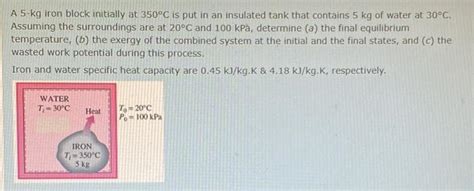 Solved A 5 Kg Iron Block Initially At 350C Is Put In An Chegg