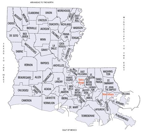 City And Parish Map Of Louisiana