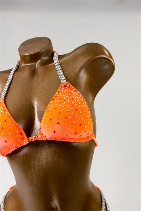 Npc Ifbb Competition Bikini Bright Orange Velvet Bikini Suit Etsy