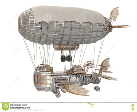 Photo about 3d illustration of a fantasy airship in steampunk style on ...