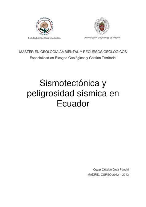 PDF Sismotectonica Y Peligrosidad Sismica En Ecuador Ortiz 2013