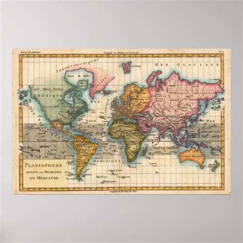 Vintage World Map Poster | Zazzle