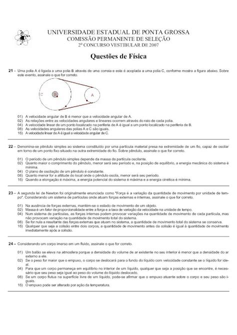 PDF Questões de Física tibagi uepg brº 2007 Física pdf 25 Sobre