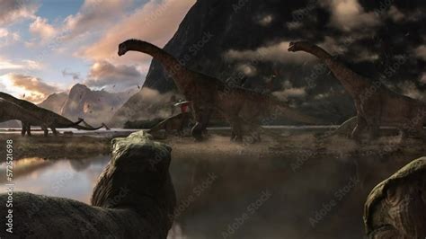 Jurassic Park Dinosaur Background Landscape With Different Species Prehistoric Ecosystem