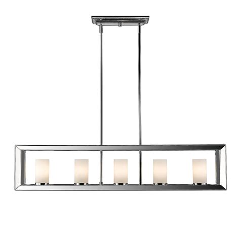 Golden Lighting Smyth 5 Light Linear Pendant In Chrome With Opal Glass