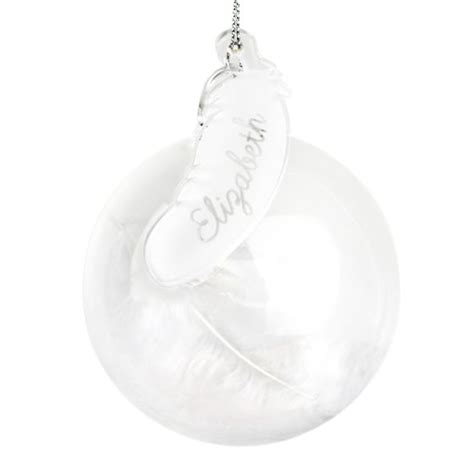 Personalised Christmas Bauble Clear White Feather Tree Decoration