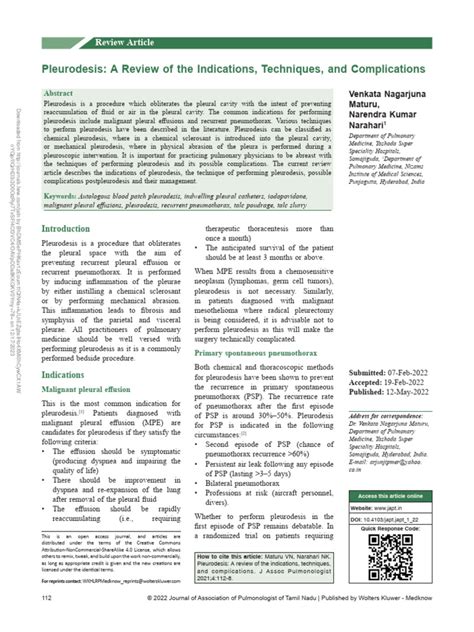 Pleurodesis A Review of The Indications,.4 | Download Free PDF ...