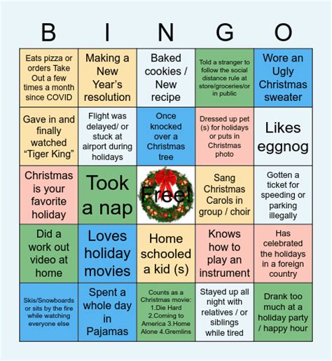 Merry Christmas Happy Holidays Bingo Card