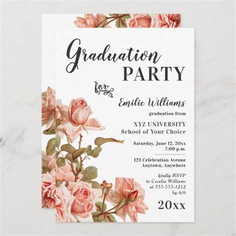 Elegant Vintage Floral College Graduation Party Invitation College