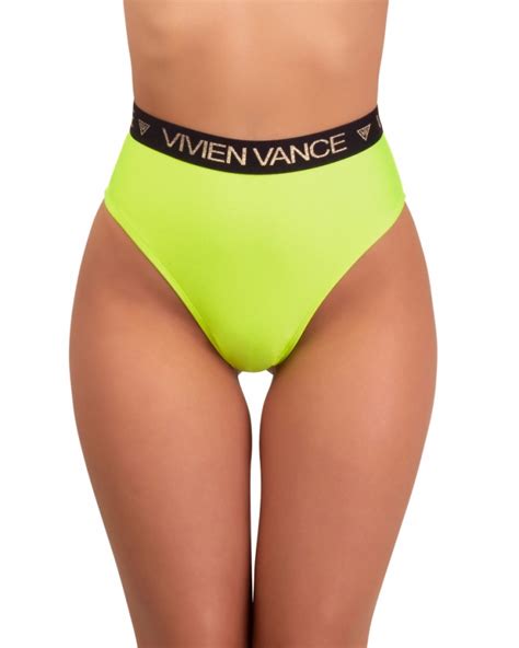 Yellow Thong High Rise Bikini Bottom With Branded Strap L Vivien Vance