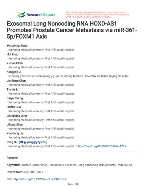 Pdf Exosomal Long Noncoding Rna Hoxd As1 Promotes Prostate Cancer