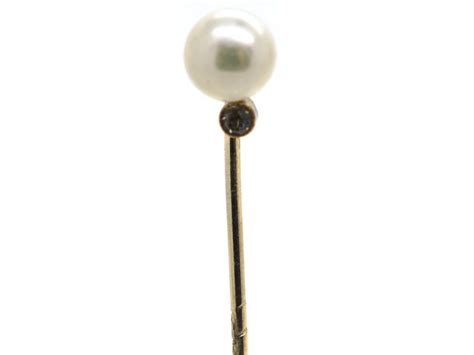 Edwardian Diamond And Pearl Tie Pin 113m The Antique Jewellery Company