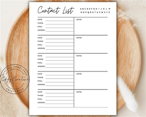 Contact List Template Word Printable Contact List Contact - Etsy