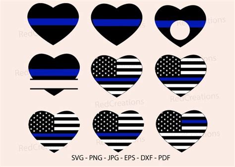 Police Wife Svg Thin Blue Line Heart Gráfico Por Redcreations