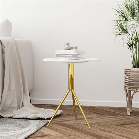 Maxax Modern Round Side Table End Table With White Marble Effect Top