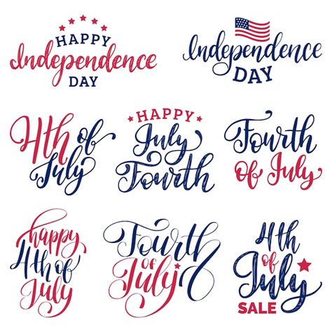 Premium Vector Set Fourth Of July Hand Lettering Inscriptions For