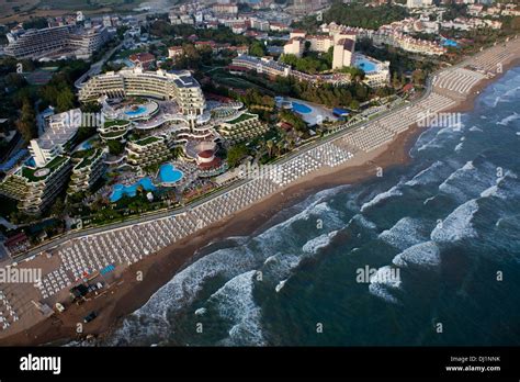 Aerial view of Side Beach Hotels Antalya Turkey Stock Photo - Alamy