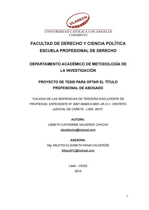 Proyecto De Tesis Es Una Facultad De Derecho Y Ciencia PolÍtica Escuela Profesional De